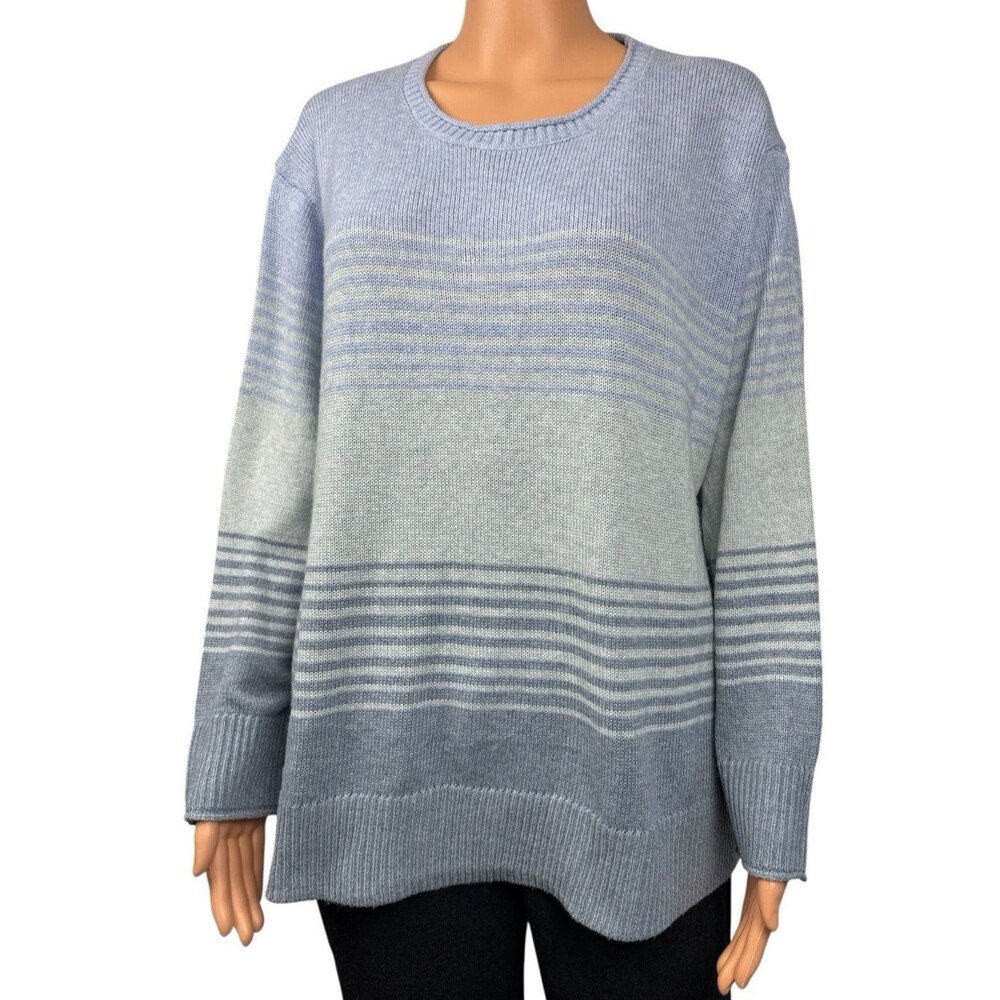 Ella Moss Womens Size XL Sweater Blue Knit Striped Casual Blouse Shirt Winter